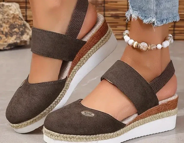 Damen Bequeme Espadrilles mit elastischen Riemen und dekorativem Bastbesatz