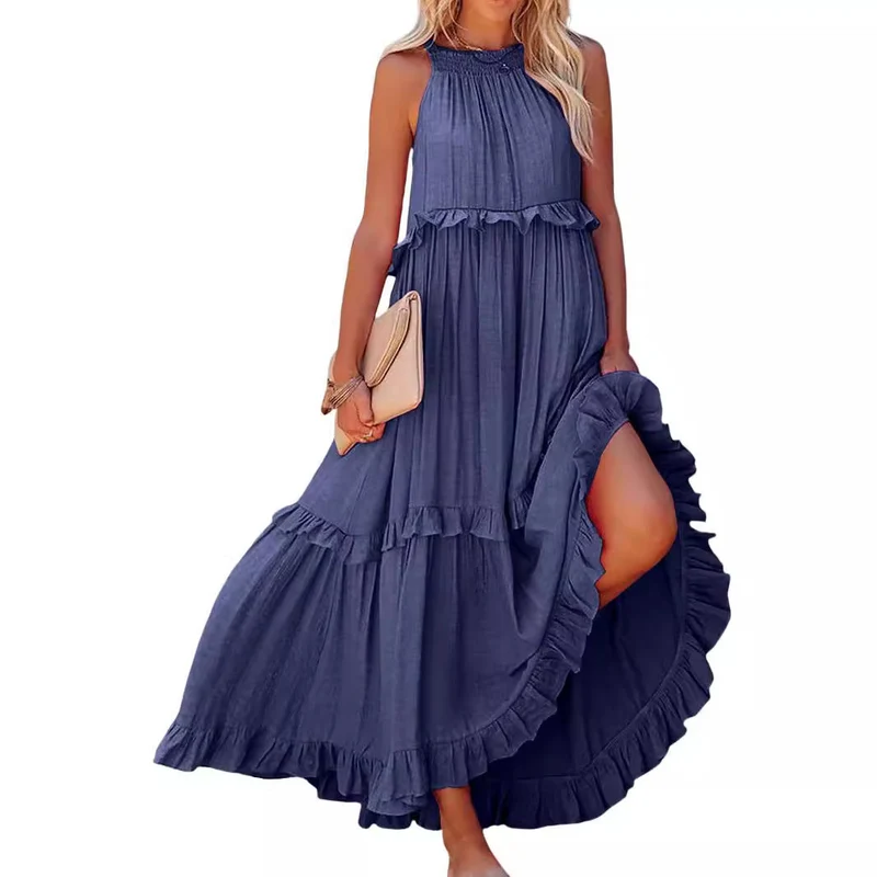 Damen Maxikleid mit einem eleganten Volant-Design und lockerem Schnitt