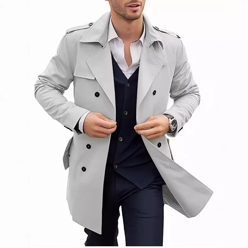 Herren Eleganter Trenchcoat mit klassischem Schnitt und praktischen Taschen