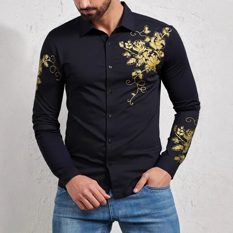 Herren Elegantes Hemd mit floralen Akzenten und glänzenden Details