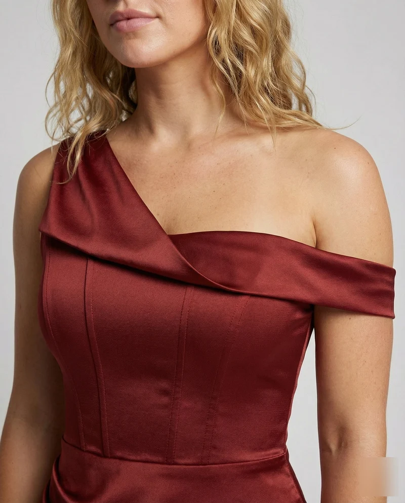 Damen Skulpturale Gedrehter-Ausschnitt Satin-Maxi