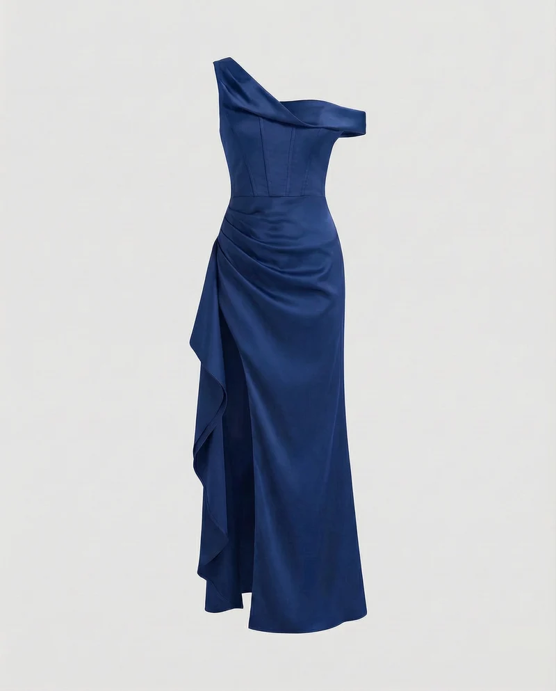 Damen Skulpturale Gedrehter-Ausschnitt Satin-Maxi