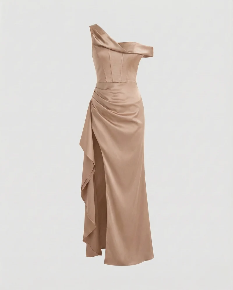 Damen Skulpturale Gedrehter-Ausschnitt Satin-Maxi