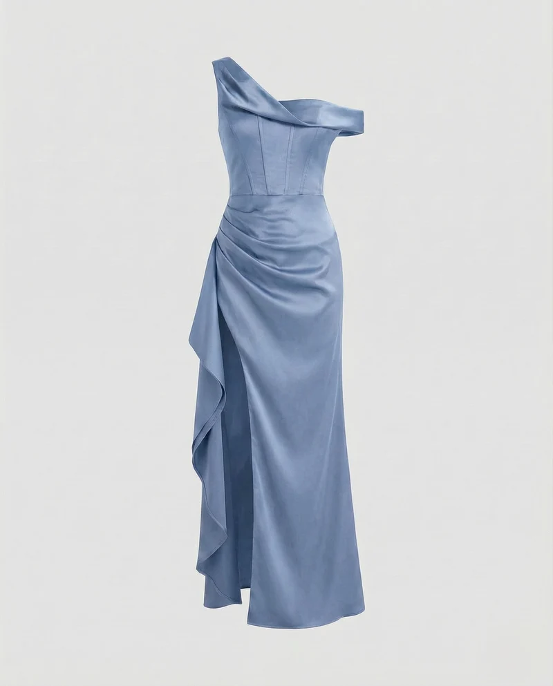 Damen Skulpturale Gedrehter-Ausschnitt Satin-Maxi