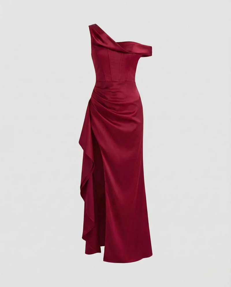 Damen Skulpturale Gedrehter-Ausschnitt Satin-Maxi
