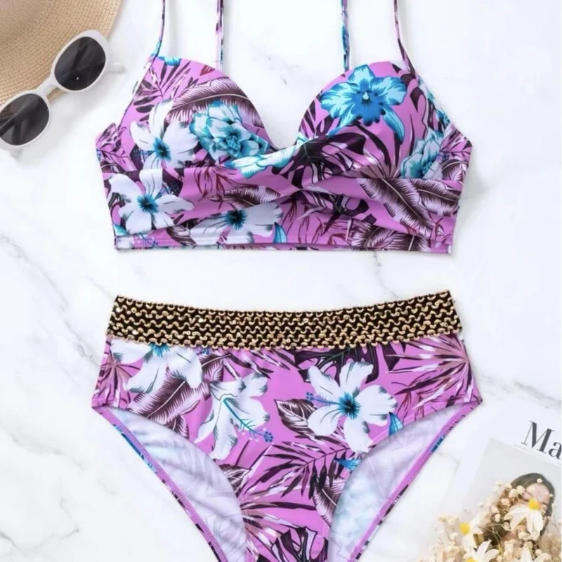 Damen Hochtaillierter Bikini mit floralem Oberteil Nord Taschen