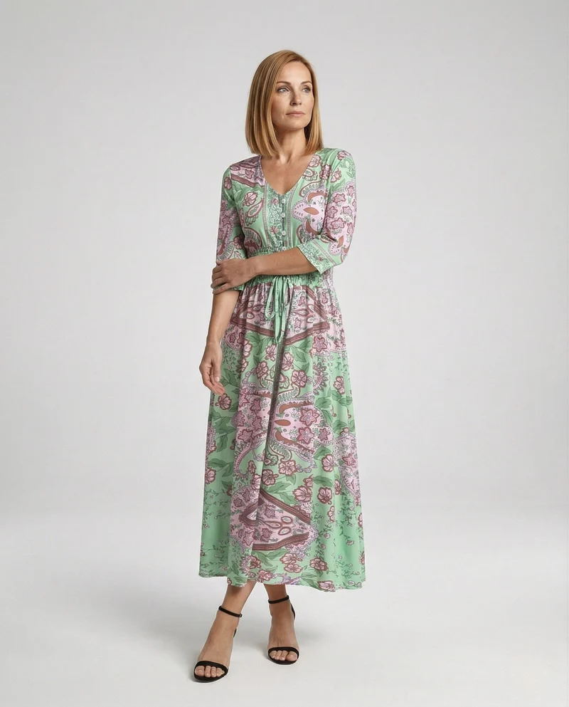 Damen Maxikleid Boho V-Ausschnitt