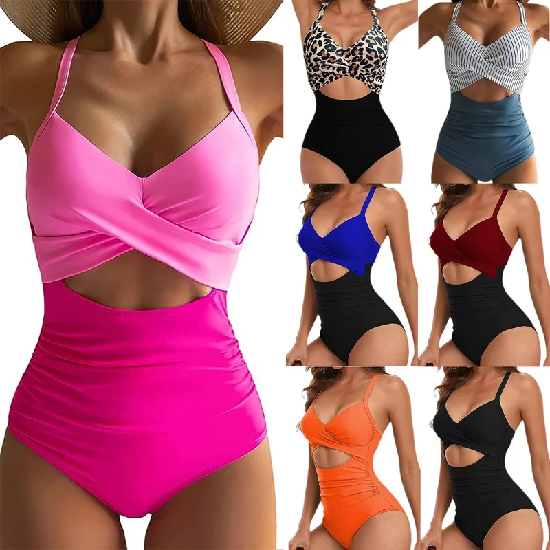 Damen Cut-Out Badeanzug mit Kreuzgurt