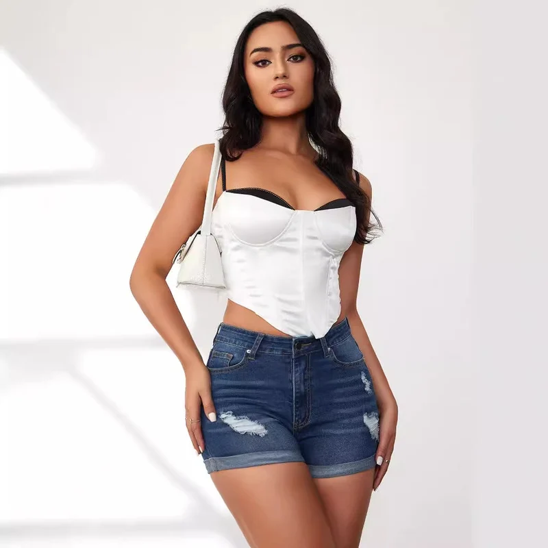Damen Jeansshorts mit modischem Destroyed-Effekt und hohem Bund
