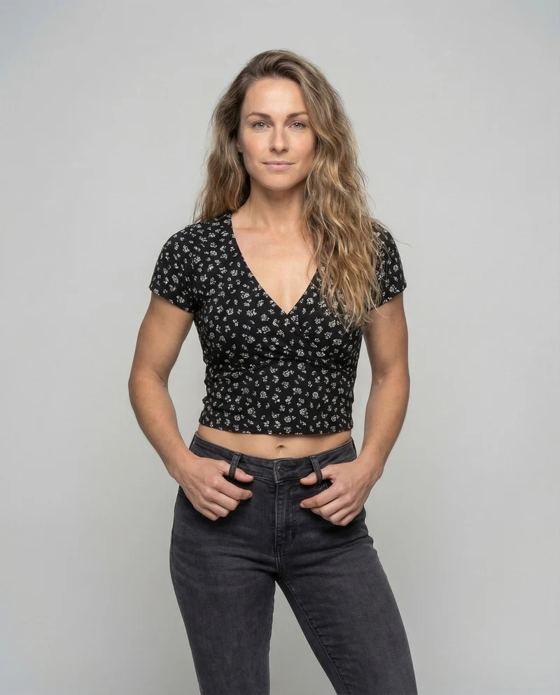 Damen Wickel-Crop-Top Rosenprint