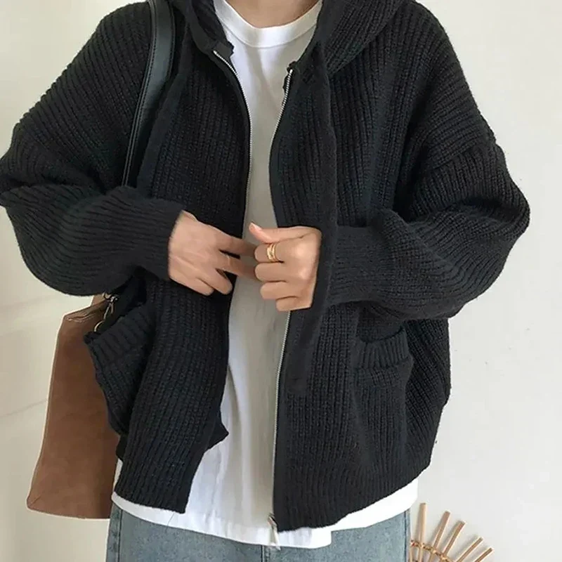 Oversized Strick Damenpullover mit Reißverschluss