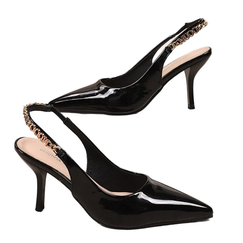 Damen Elegante Slingback-Pumps mit funkelndem Kettenakzent