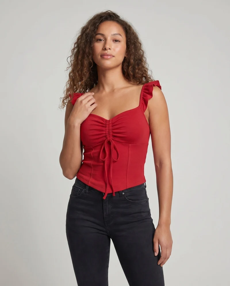 Damen Spaghetti-Träger Bluse mit Rüschendetails und figurbetontem Schnitt