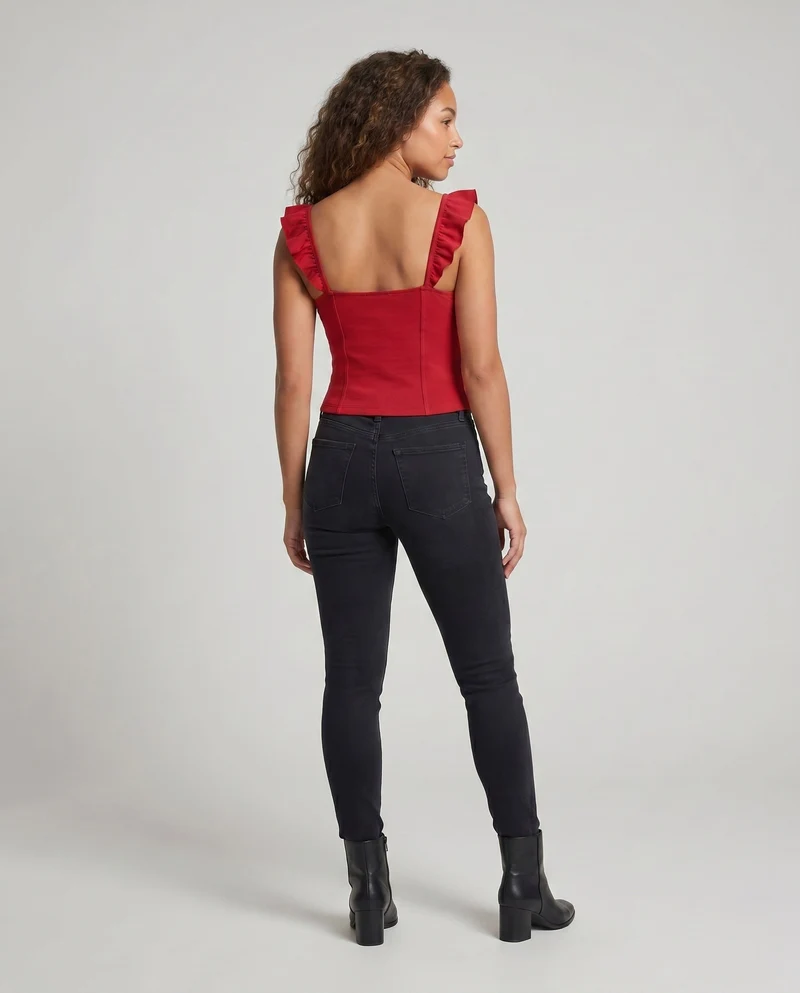 Damen Spaghetti-Träger Bluse mit Rüschendetails und figurbetontem Schnitt
