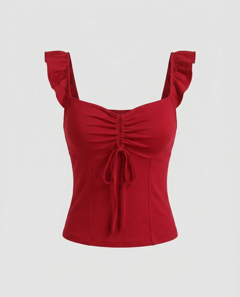 Damen Spaghetti-Träger Bluse mit Rüschendetails und figurbetontem Schnitt