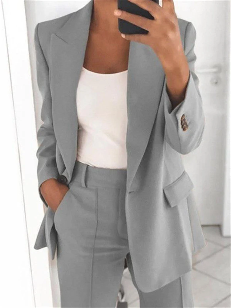 Damen nan Business-Blazer-Set mit strukturierter Oversize-Silhouette, Reverskragen und Bundfaltenhose