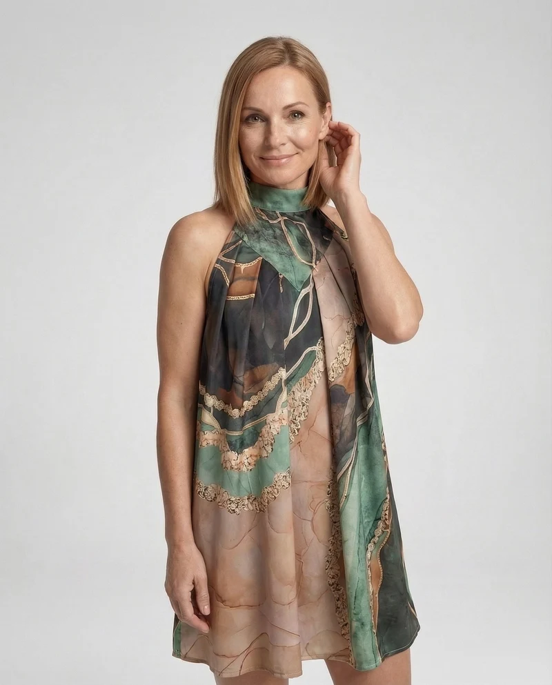 Damen Halter Sommerkleid in Satinoptik