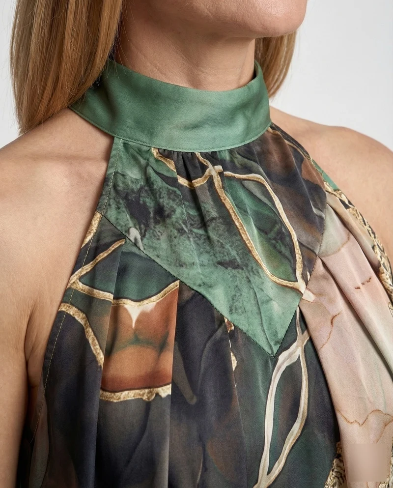 Damen Halter Sommerkleid in Satinoptik
