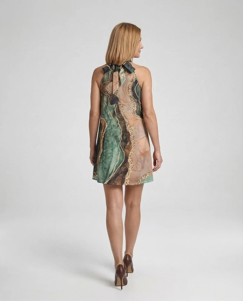 Damen Halter Sommerkleid in Satinoptik
