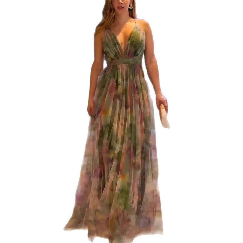 Damen Maxikleid mit tiefem V-Ausschnitt und fließendem Chiffon Nord Taschen