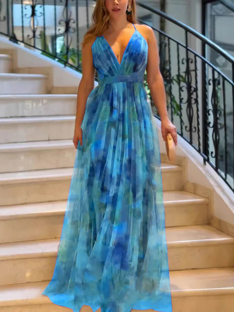 Damen Maxikleid mit tiefem V-Ausschnitt und fließendem Chiffon Nord Taschen
