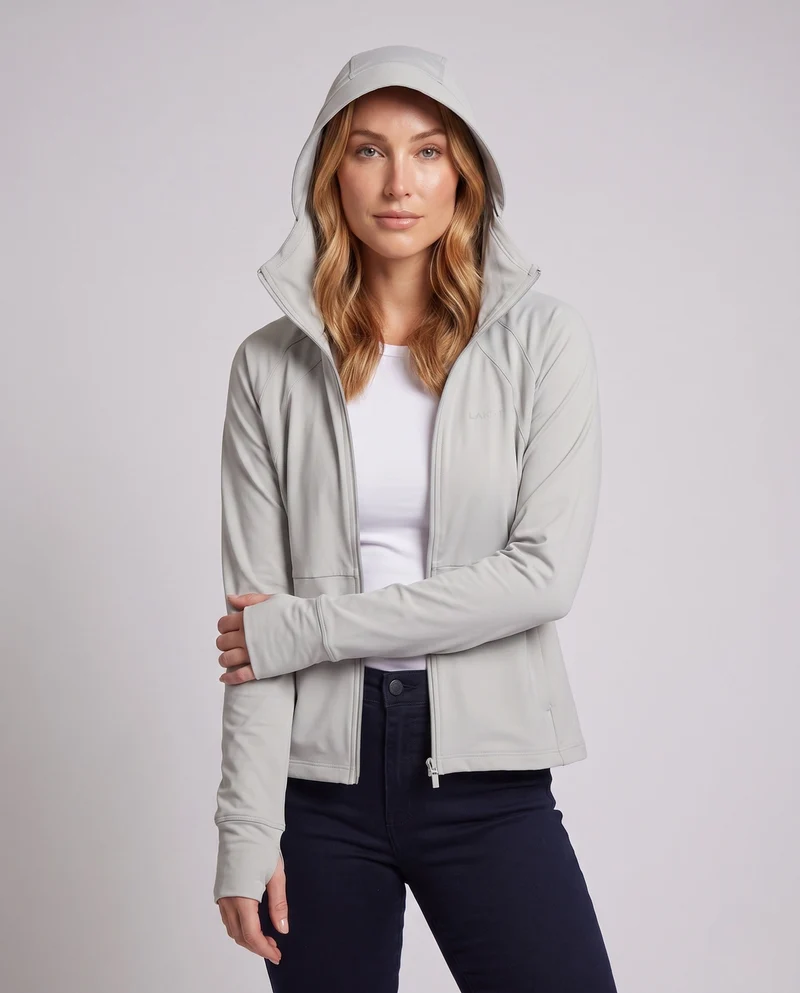 Damen nan ultraleichte atmungsaktive Softshell Kapuzenjacke mit verlängertem Nackenschutz Nord Taschen
