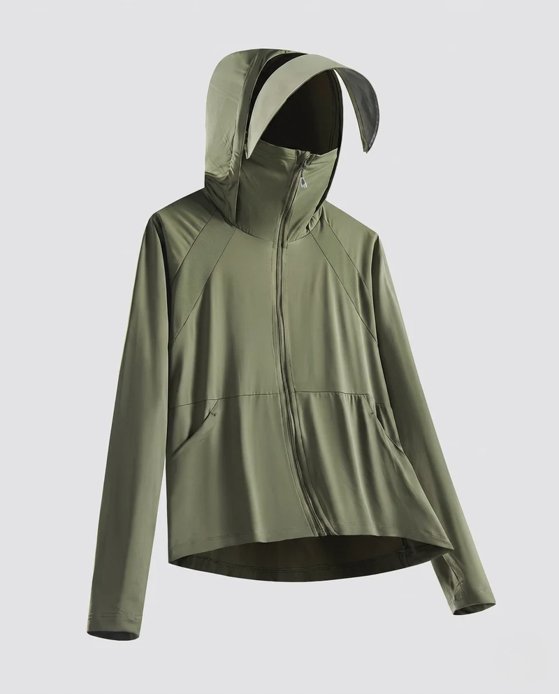 Damen nan ultraleichte atmungsaktive Softshell Kapuzenjacke mit verlängertem Nackenschutz Nord Taschen