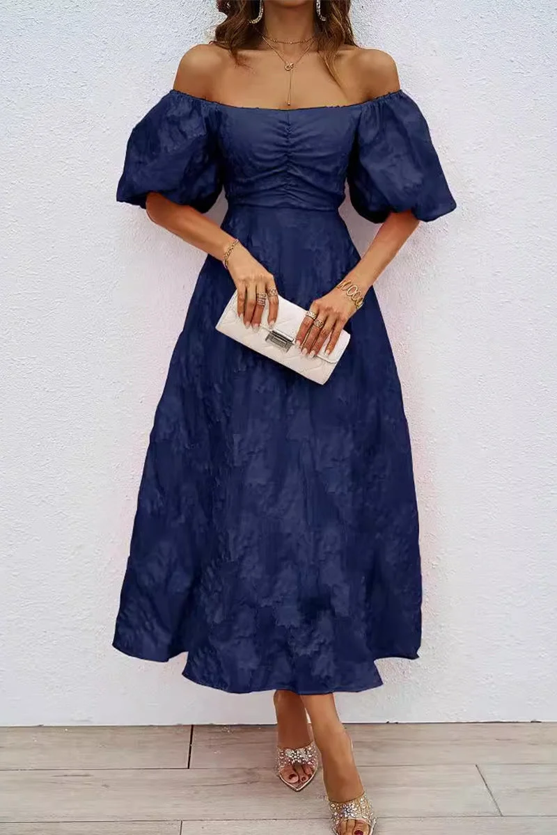 Tägliches Gerafftes Off-Shoulder Ballkleid mit Kurzen Ärmeln - 3 Farben