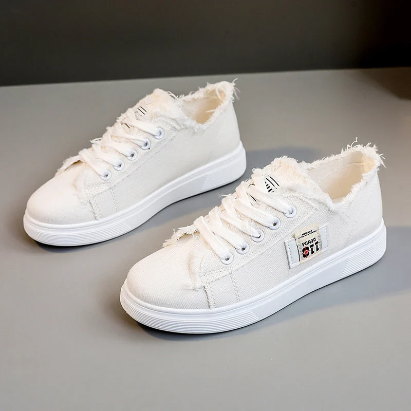 Damen lässige Sneaker mit modischem Used-Look und elastischem Schnürsystem