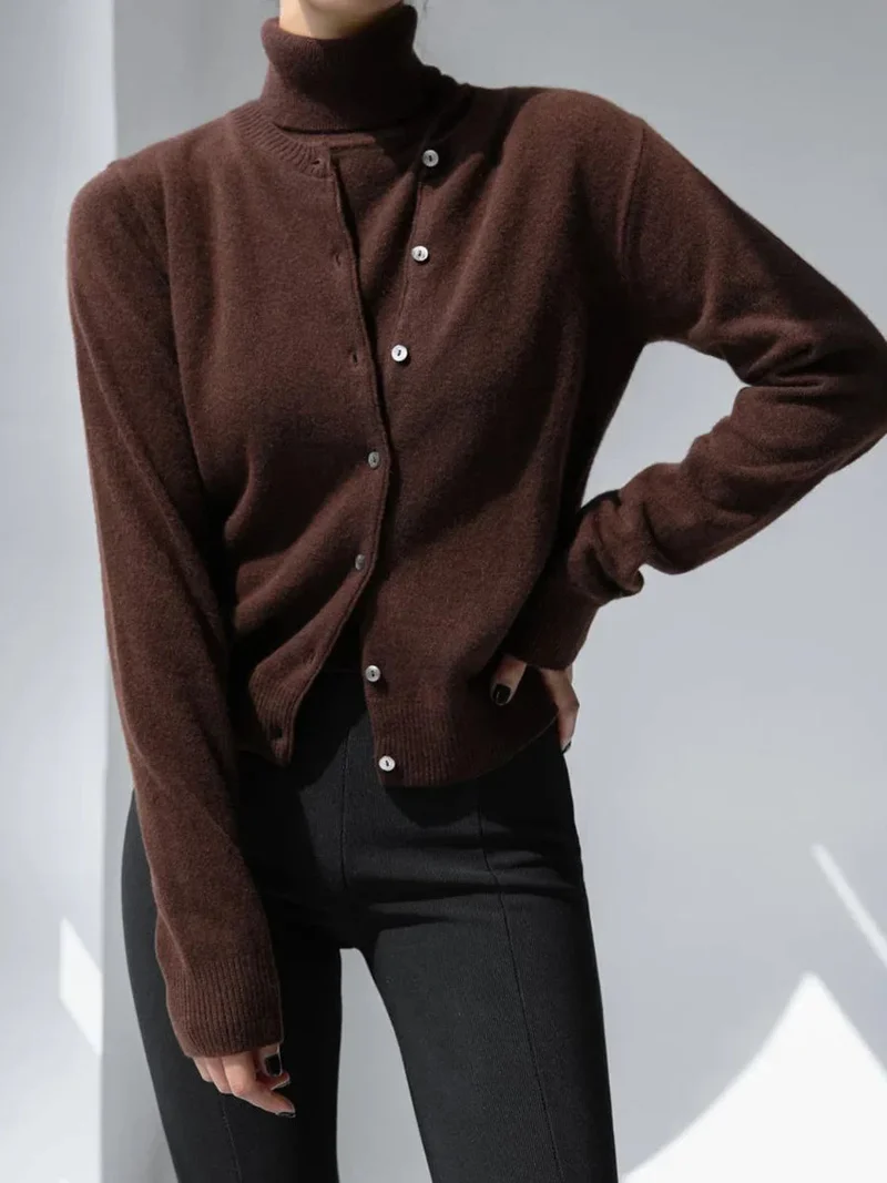 Damen Strick-Cardigan und Rollkragenpullover Set
