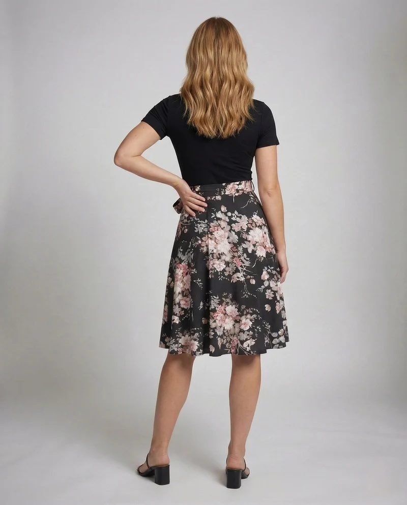 Damen Midikleid Blumenmuster Tellerrock