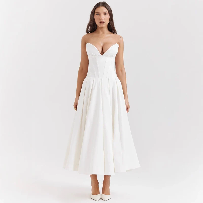 Damen A-Linien Abendkleid mit Korsett-Oberteil und schwingendem Rock