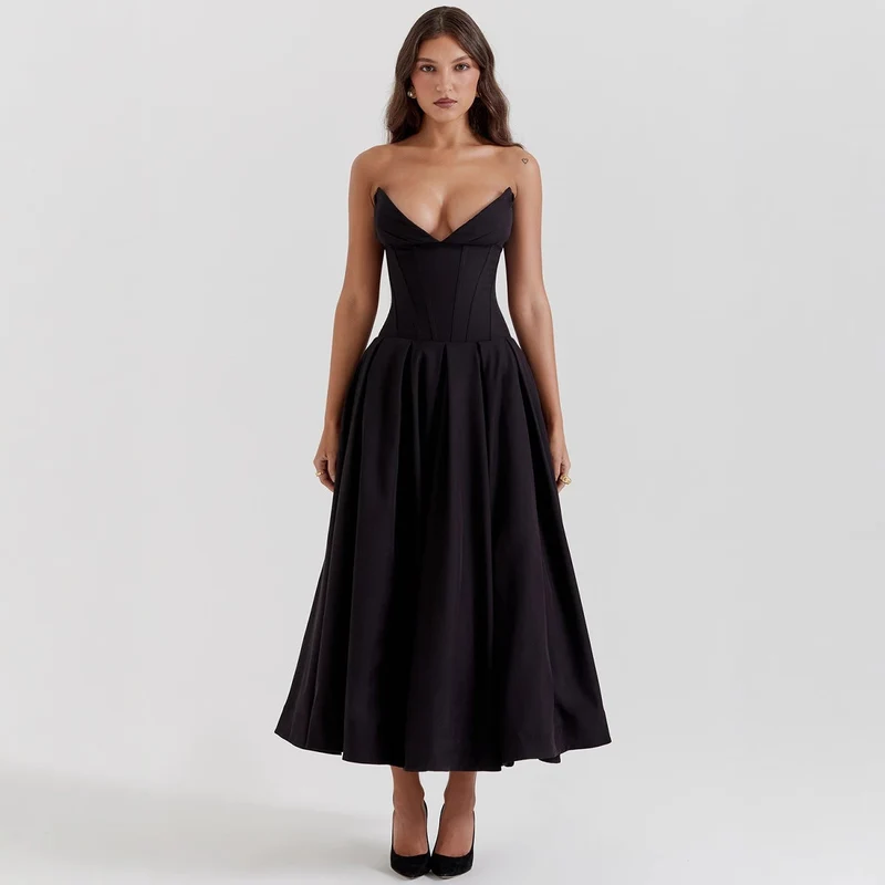 Damen A-Linien Abendkleid mit Korsett-Oberteil und schwingendem Rock