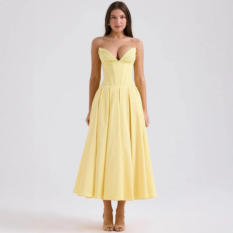 Damen A-Linien Abendkleid mit Korsett-Oberteil und schwingendem Rock