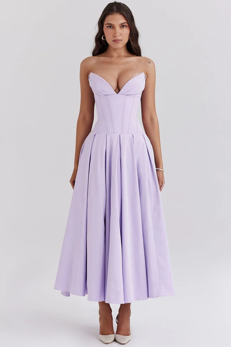 Damen A-Linien Abendkleid mit Korsett-Oberteil und schwingendem Rock