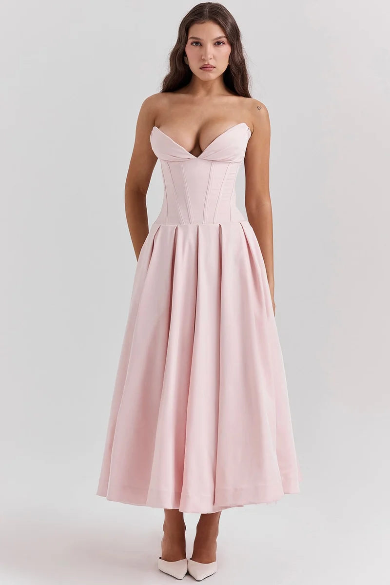 Damen A-Linien Abendkleid mit Korsett-Oberteil und schwingendem Rock