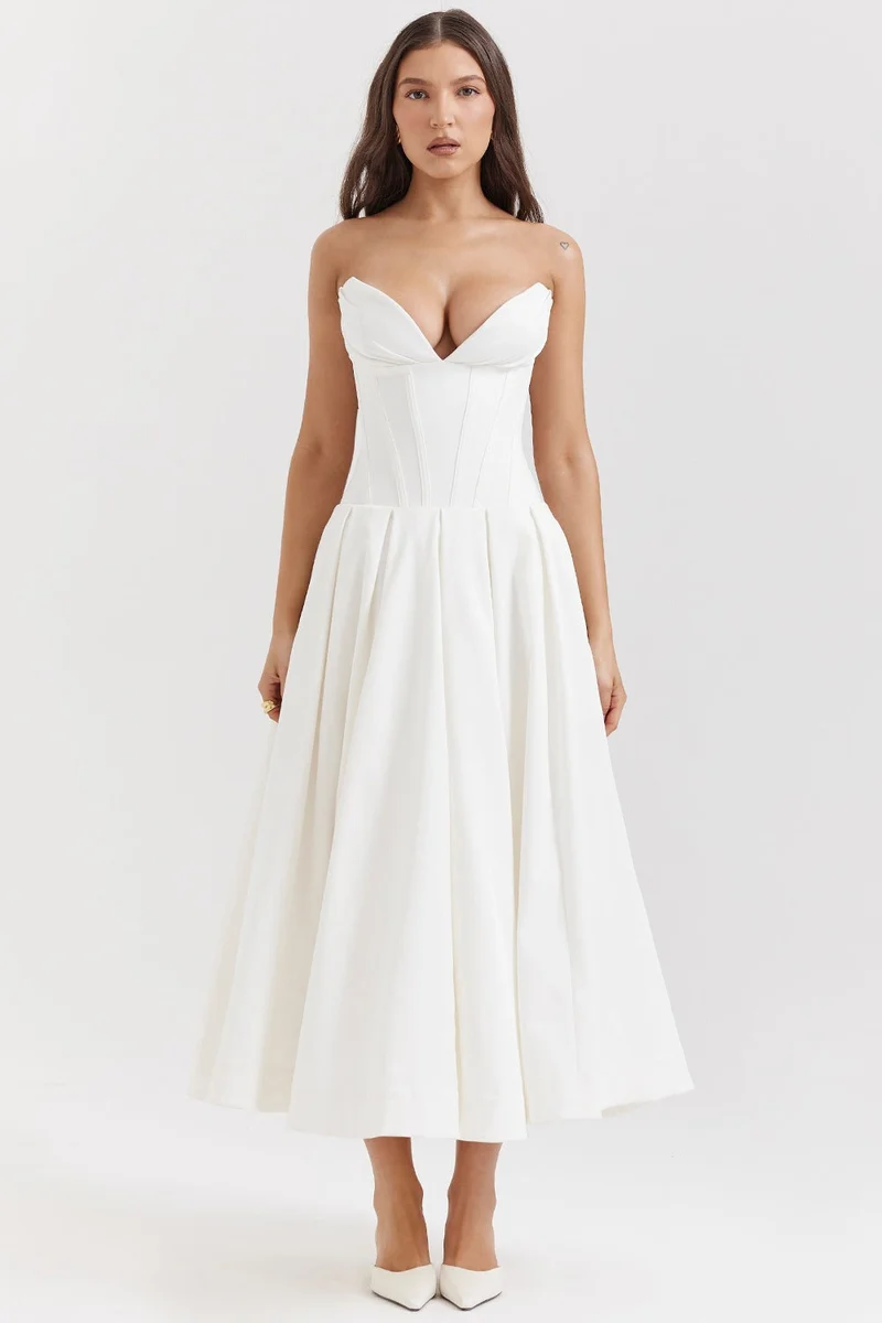 Damen A-Linien Abendkleid mit Korsett-Oberteil und schwingendem Rock