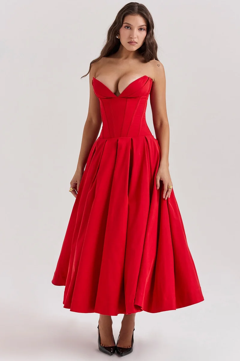 Damen A-Linien Abendkleid mit Korsett-Oberteil und schwingendem Rock