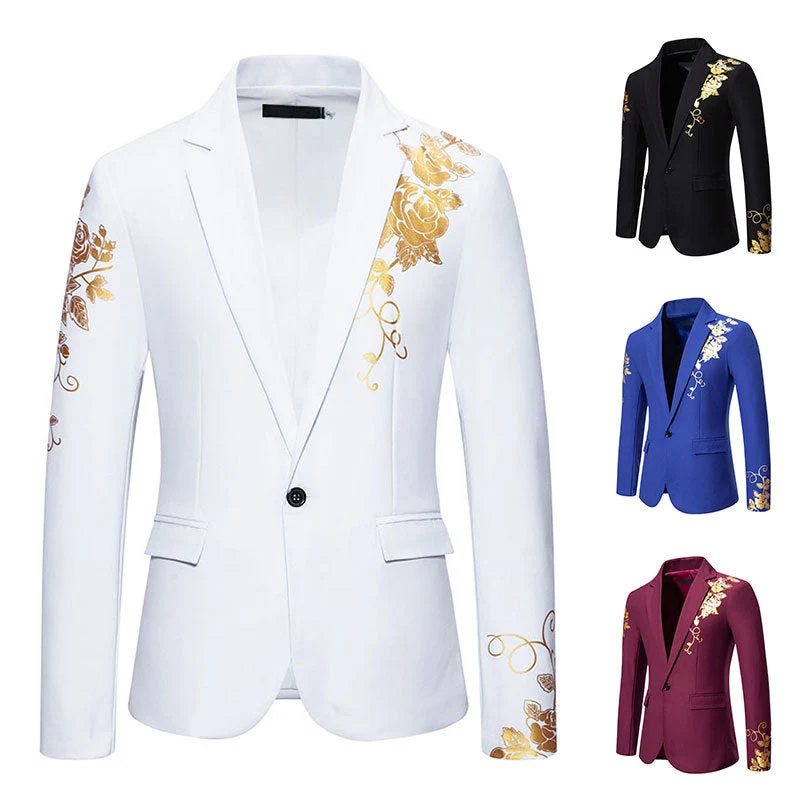 Herren eleganter Blazer mit floralem Gold-Design