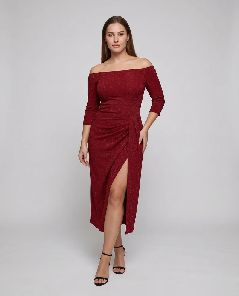 Damen Elegante Schimmernde Lurex-Optik Lurex-GewNord Taschene Midikleid