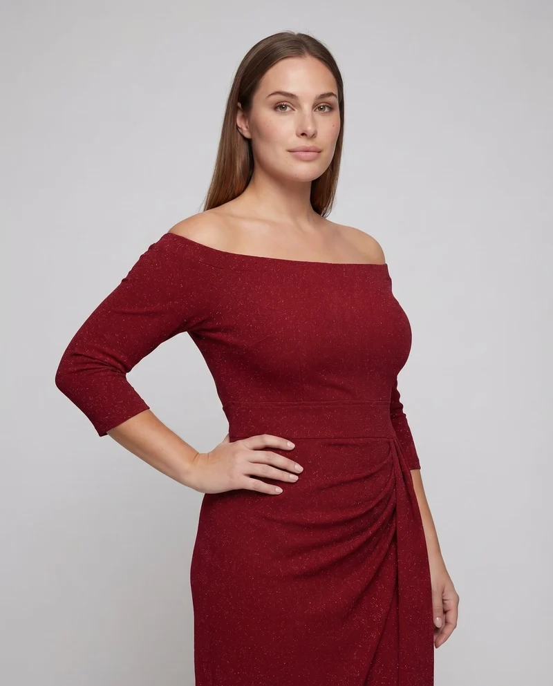 Damen Elegante Schimmernde Lurex-Optik Lurex-GewNord Taschene Midikleid