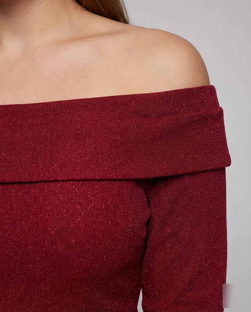 Damen Elegante Schimmernde Lurex-Optik Lurex-GewNord Taschene Midikleid