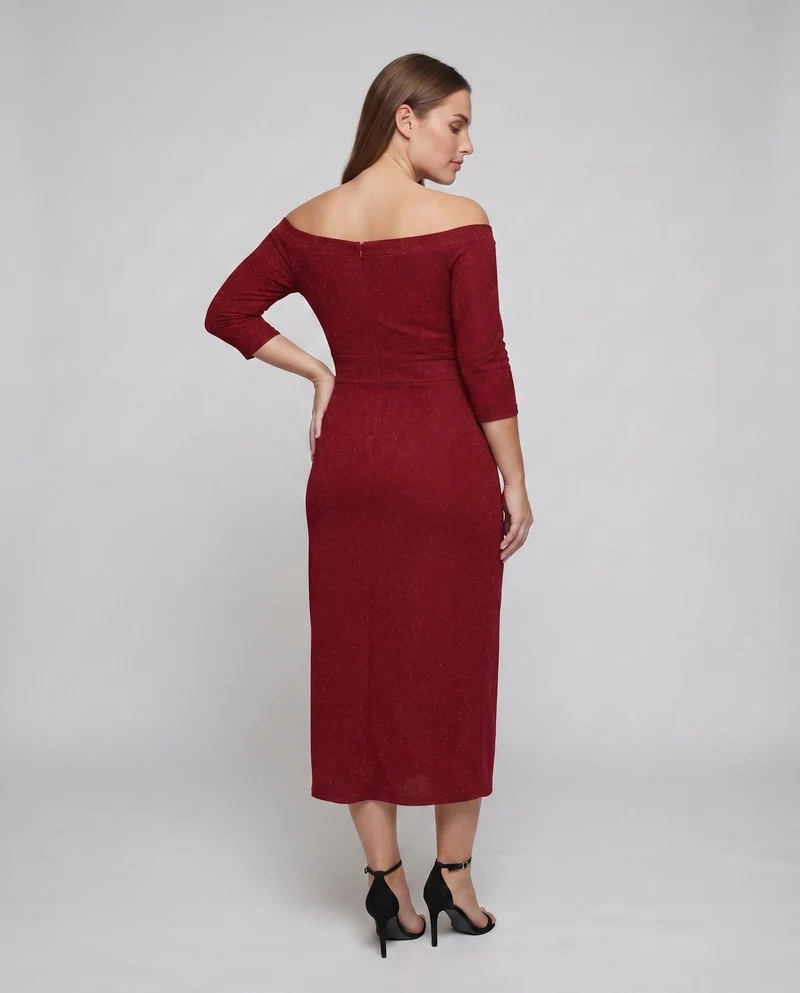 Damen Elegante Schimmernde Lurex-Optik Lurex-GewNord Taschene Midikleid