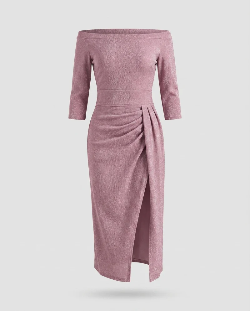 Damen Elegante Schimmernde Lurex-Optik Lurex-GewNord Taschene Midikleid