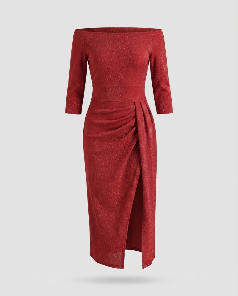 Damen Elegante Schimmernde Lurex-Optik Lurex-GewNord Taschene Midikleid
