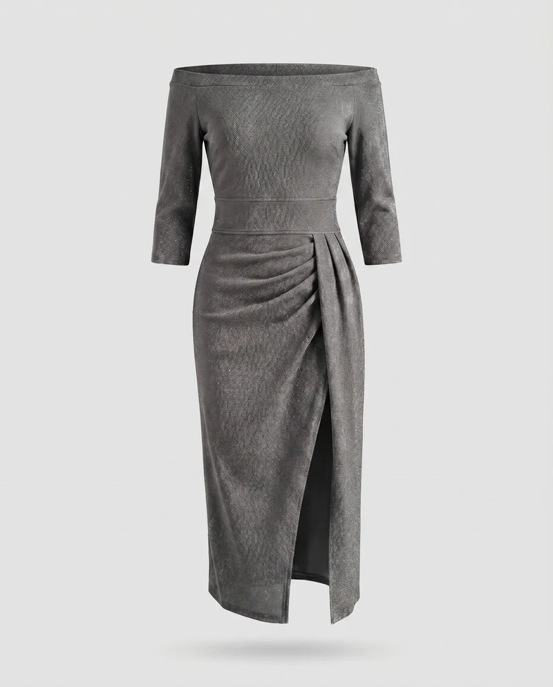 Damen Elegante Schimmernde Lurex-Optik Lurex-GewNord Taschene Midikleid