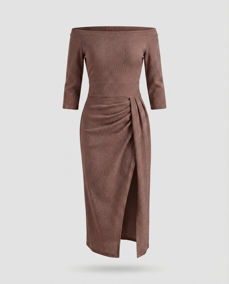 Damen Elegante Schimmernde Lurex-Optik Lurex-GewNord Taschene Midikleid