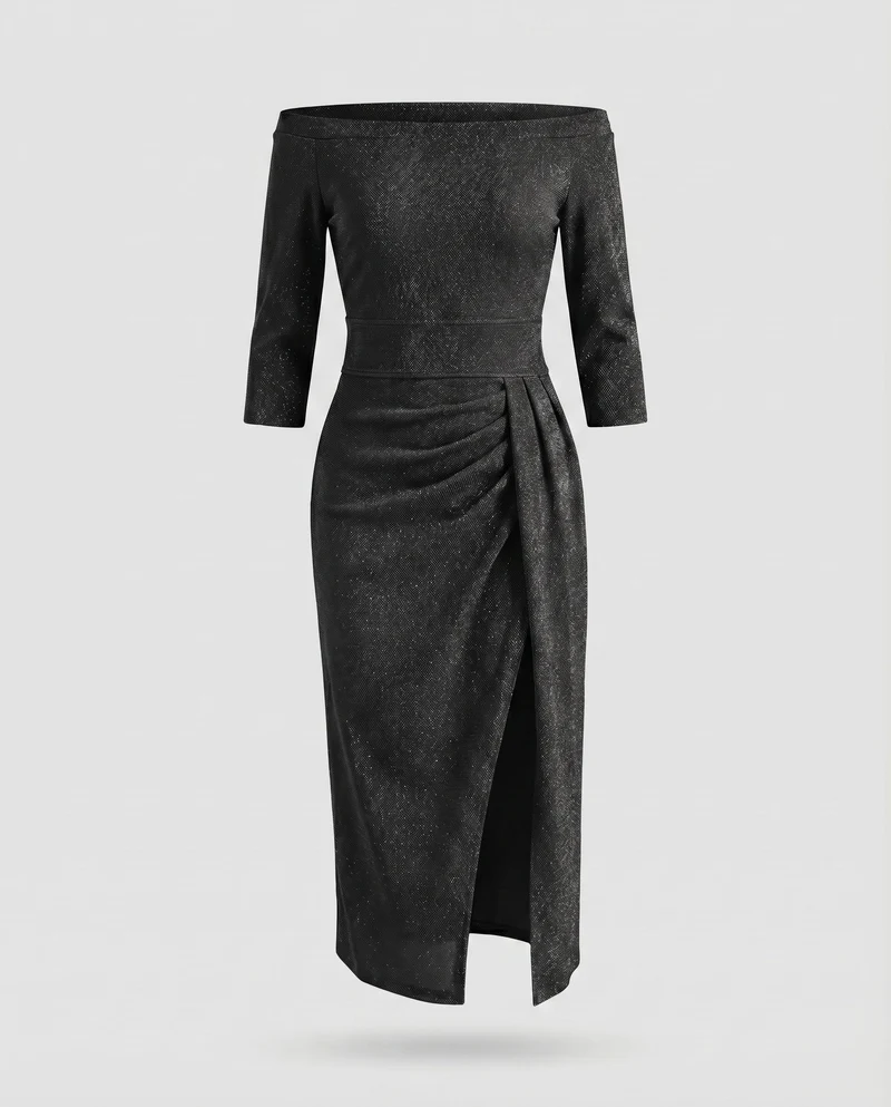 Damen Elegante Schimmernde Lurex-Optik Lurex-GewNord Taschene Midikleid