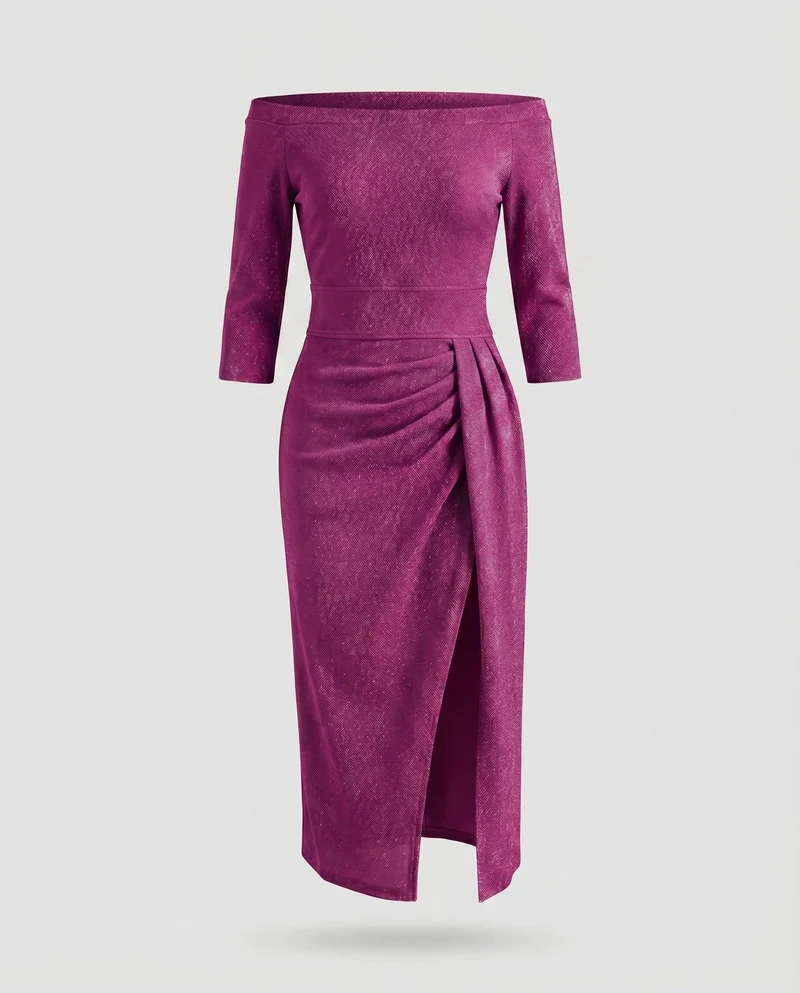 Damen Elegante Schimmernde Lurex-Optik Lurex-GewNord Taschene Midikleid