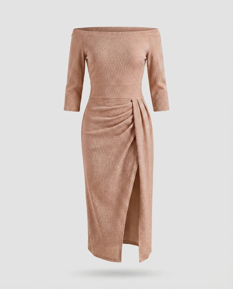 Damen Elegante Schimmernde Lurex-Optik Lurex-GewNord Taschene Midikleid